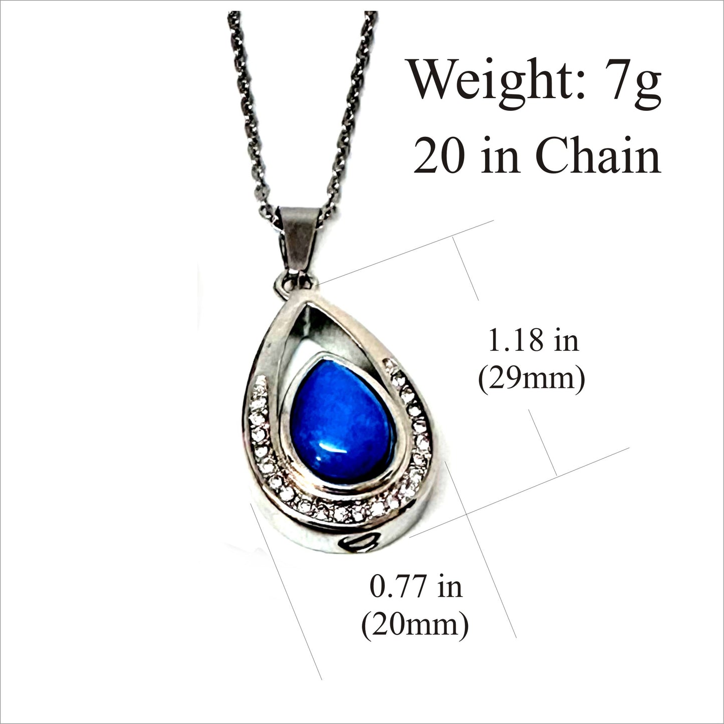 Personalized URN Teardrop Nature Stone CZ Keepsake Ashes Necklace Urn Pendant Cremation Memorial Jewelry for Women, Girls.