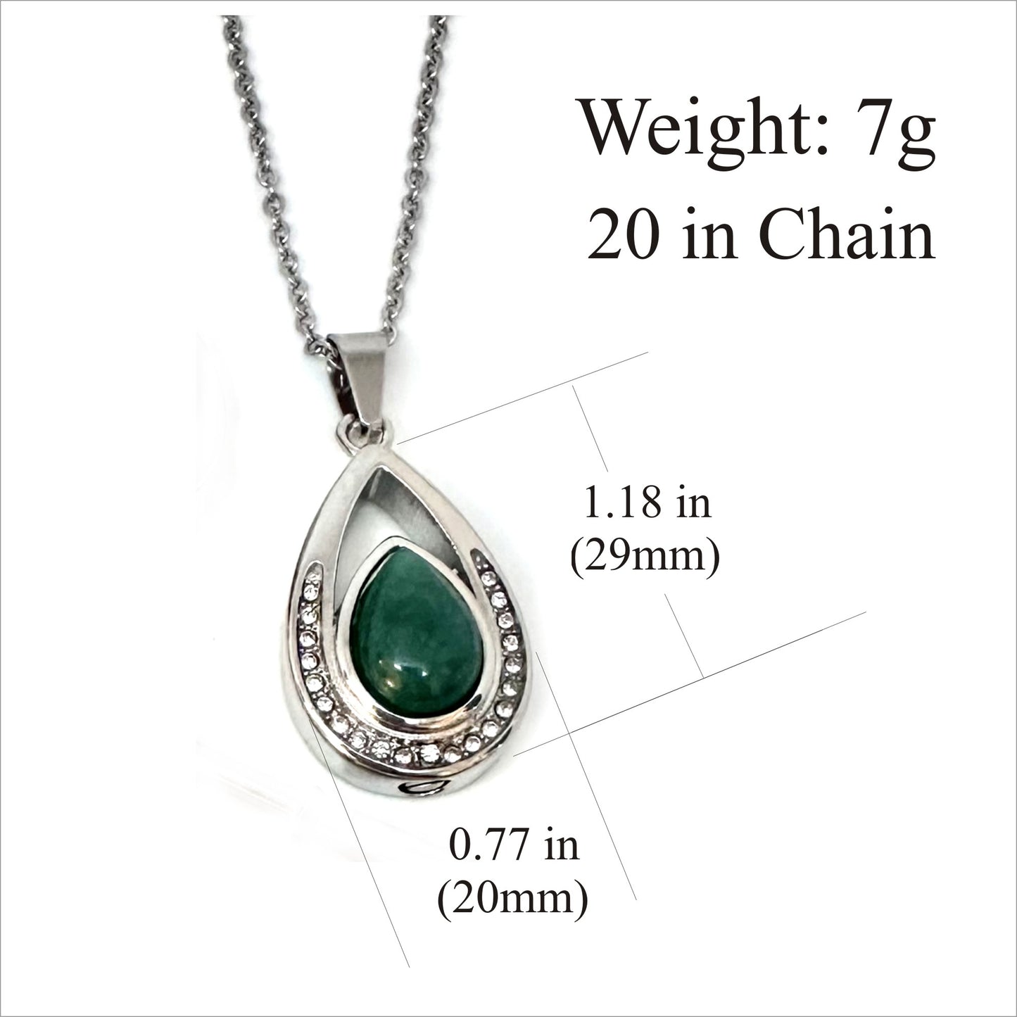 Personalized URN Teardrop Nature Stone CZ Keepsake Ashes Necklace Urn Pendant Cremation Memorial Jewelry for Women, Girls.