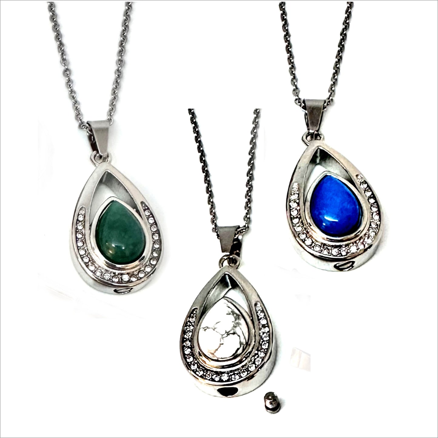 Personalized URN Teardrop Nature Stone CZ Keepsake Ashes Necklace Urn Pendant Cremation Memorial Jewelry for Women, Girls.