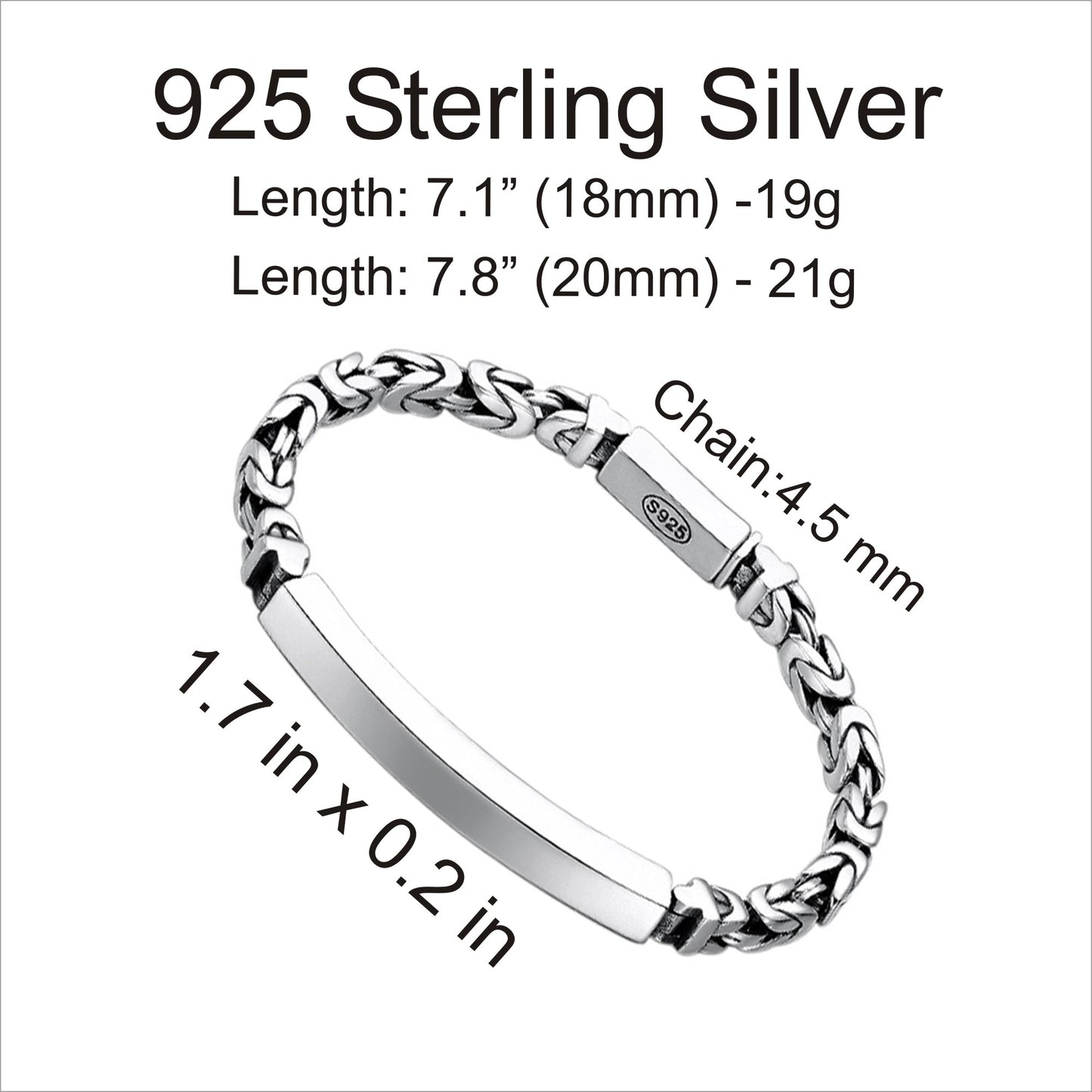 Personalized Solid 925 Sterling Silver Men Women ID Bracelet-Christmas gift for husband, wife, dad, mom, gift for boyfriend , girlfriend