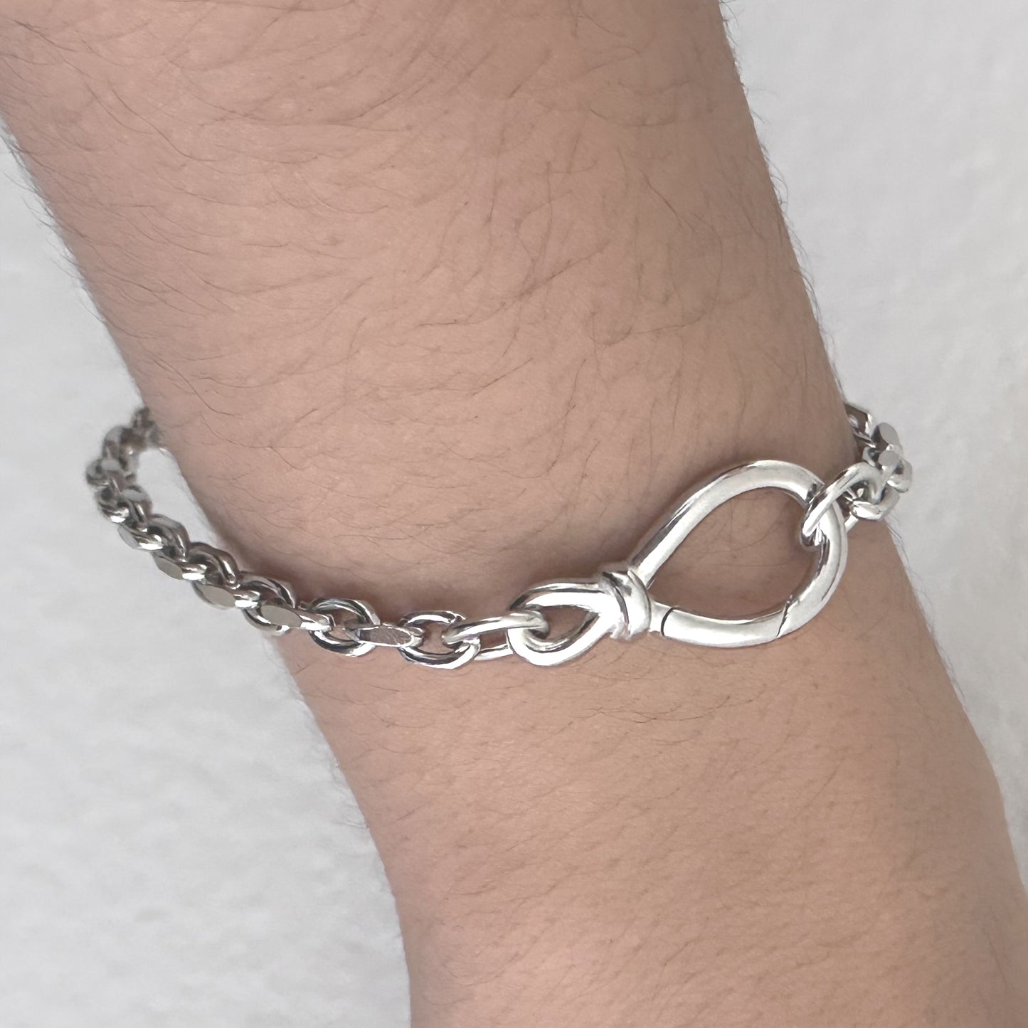 Personalized 925 Sterling Silver Bold Infinity Knot Heart Charm Chain Bracelet -Multiple Sizes-Gift for Him, for Her.