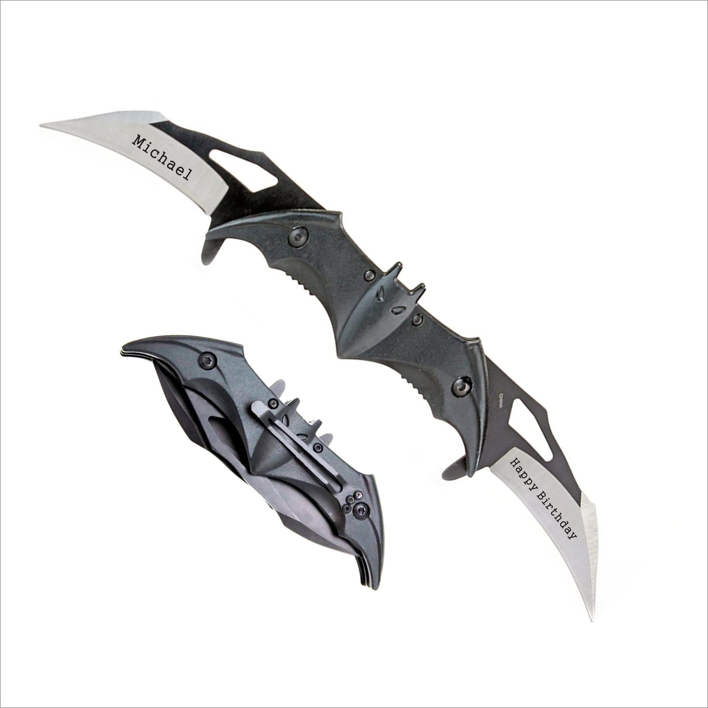 Christmas Gift -Personalized Custom Engraved BAT Twin Blade Knives Black Pocket Knife Husband Dad Boyfriend Gifts for Him Comics Cosplay
