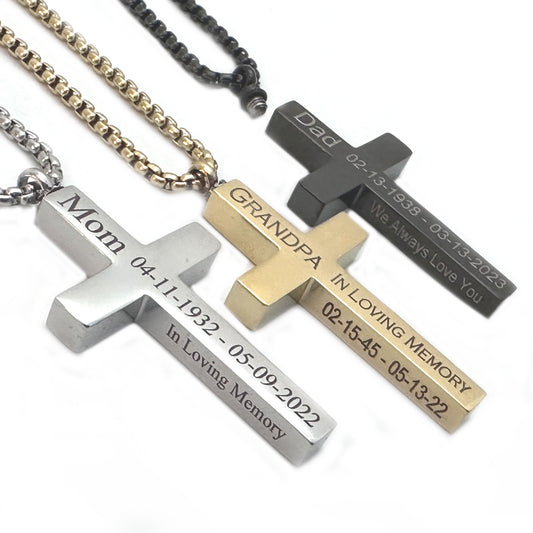 Personalized URN CREMATION CROSS URN Necklace Ashes Jewelry Urns Waterproof Pendant Custom Engraved Memorial Ashes Keepsake-B, S, G.