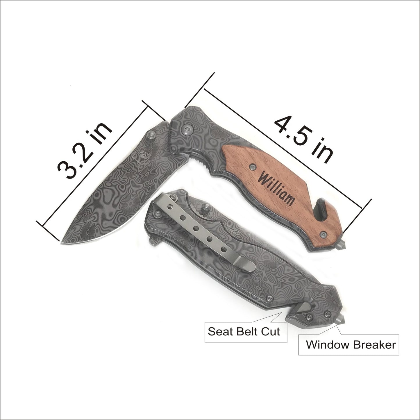 Holidays, Christmas , Anniversary gift-Personalized, Custom Engraved Pocket Knife ,Damascus Etched Blade with Rosewood Handle -gift for him , gift for men