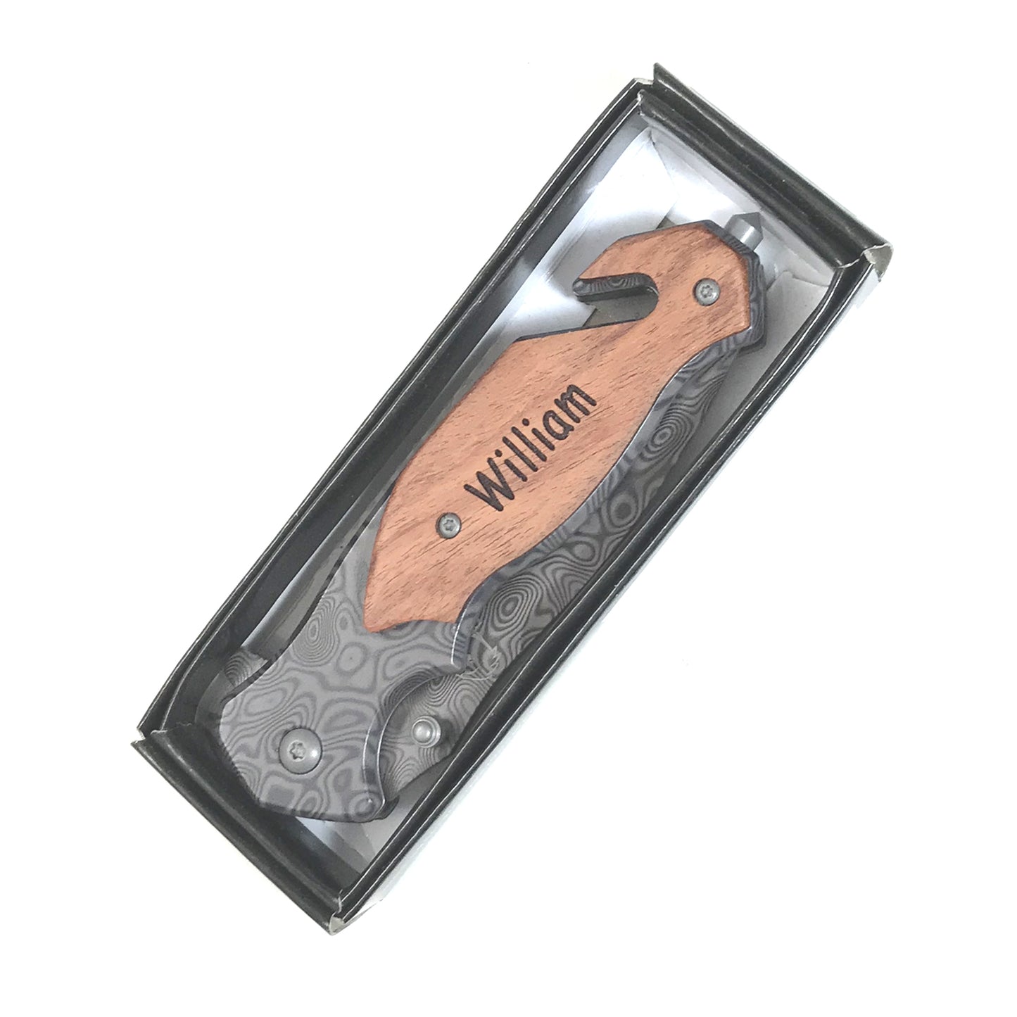 Holidays, Christmas , Anniversary gift-Personalized, Custom Engraved Pocket Knife ,Damascus Etched Blade with Rosewood Handle -gift for him , gift for men