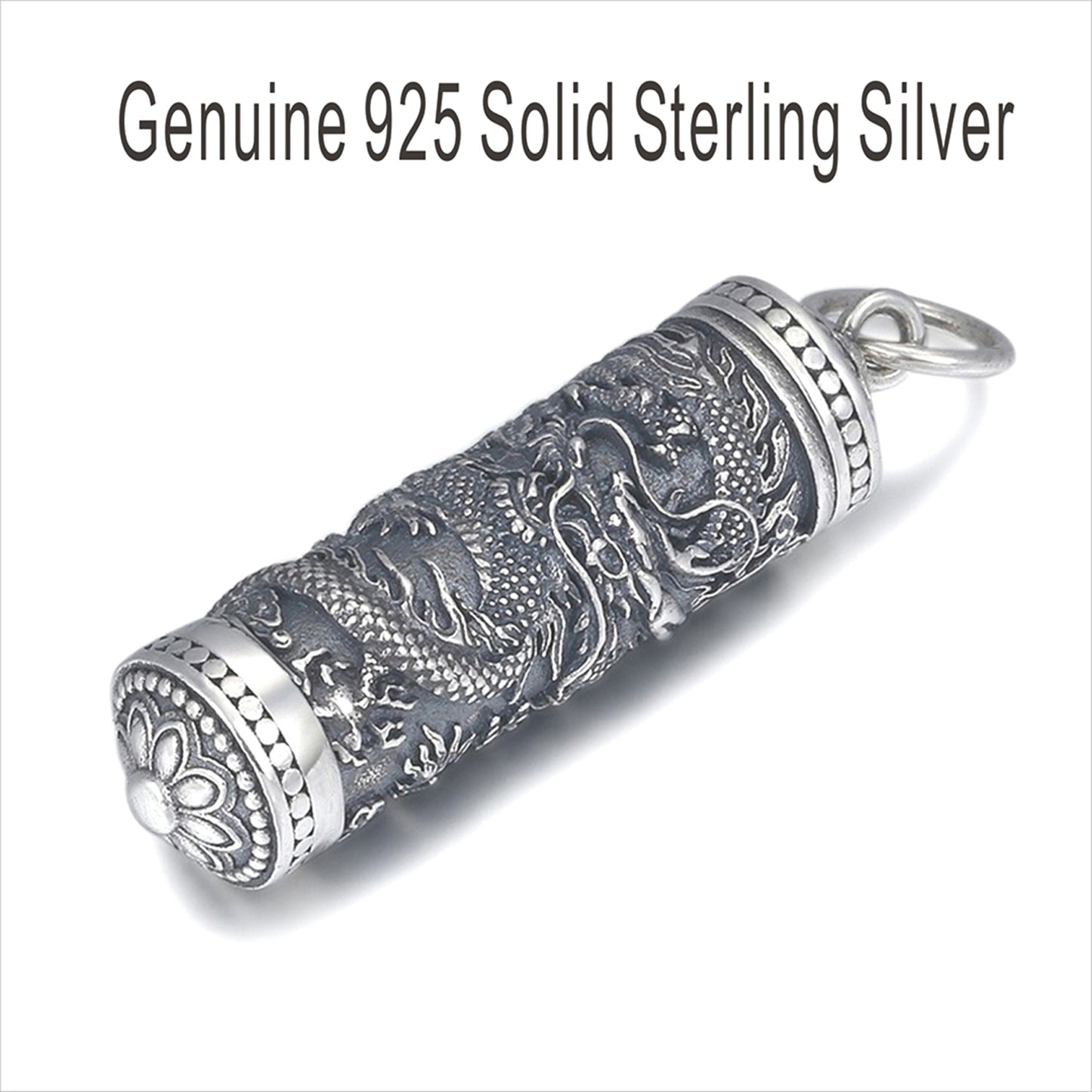 Genuine Solid 925 Sterling Silver Dragon Round Case Necklace-Anniversary Christmas Gift for Men, Him, Dad , Father , Husband