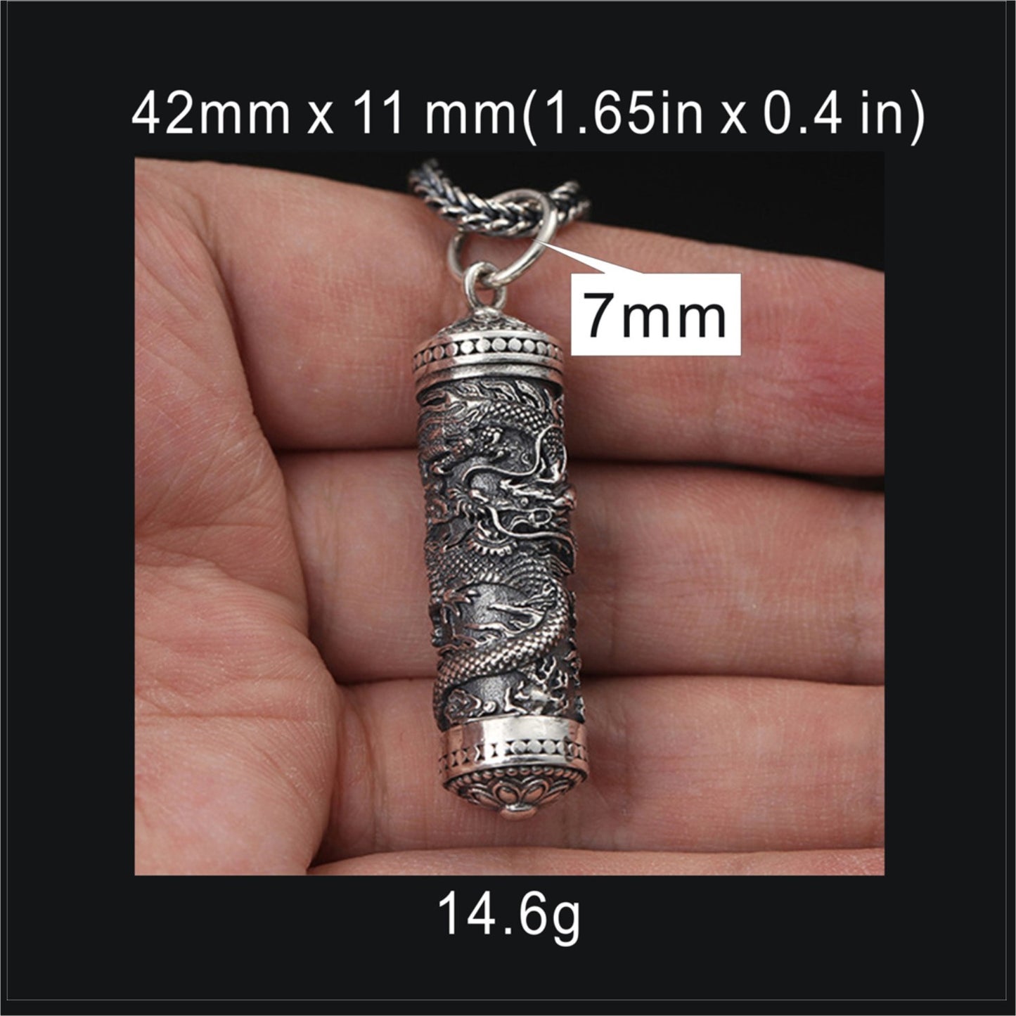 Genuine Solid 925 Sterling Silver Dragon Round Case Necklace-Anniversary Christmas Gift for Men, Him, Dad , Father , Husband