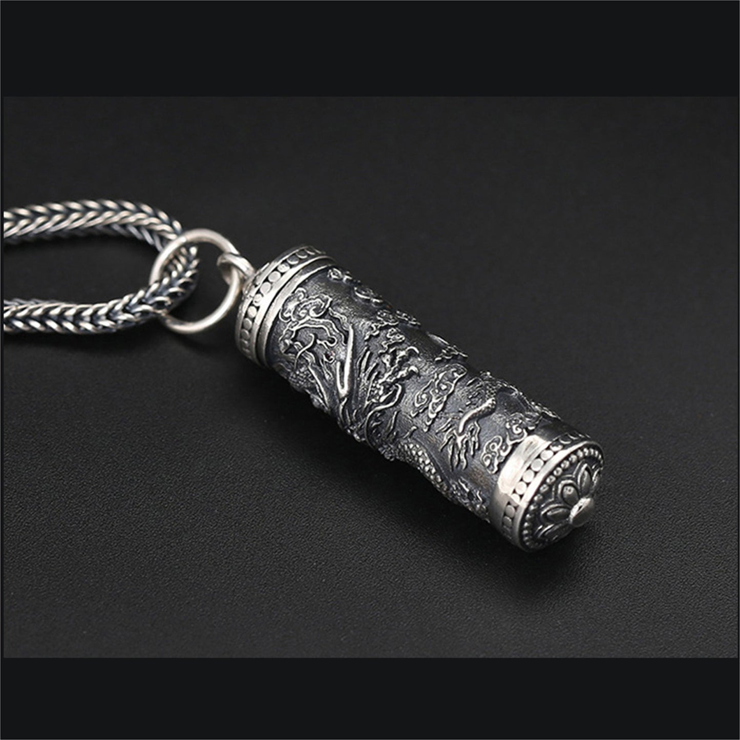 Genuine Solid 925 Sterling Silver Dragon Round Case Necklace-Anniversary Christmas Gift for Men, Him, Dad , Father , Husband