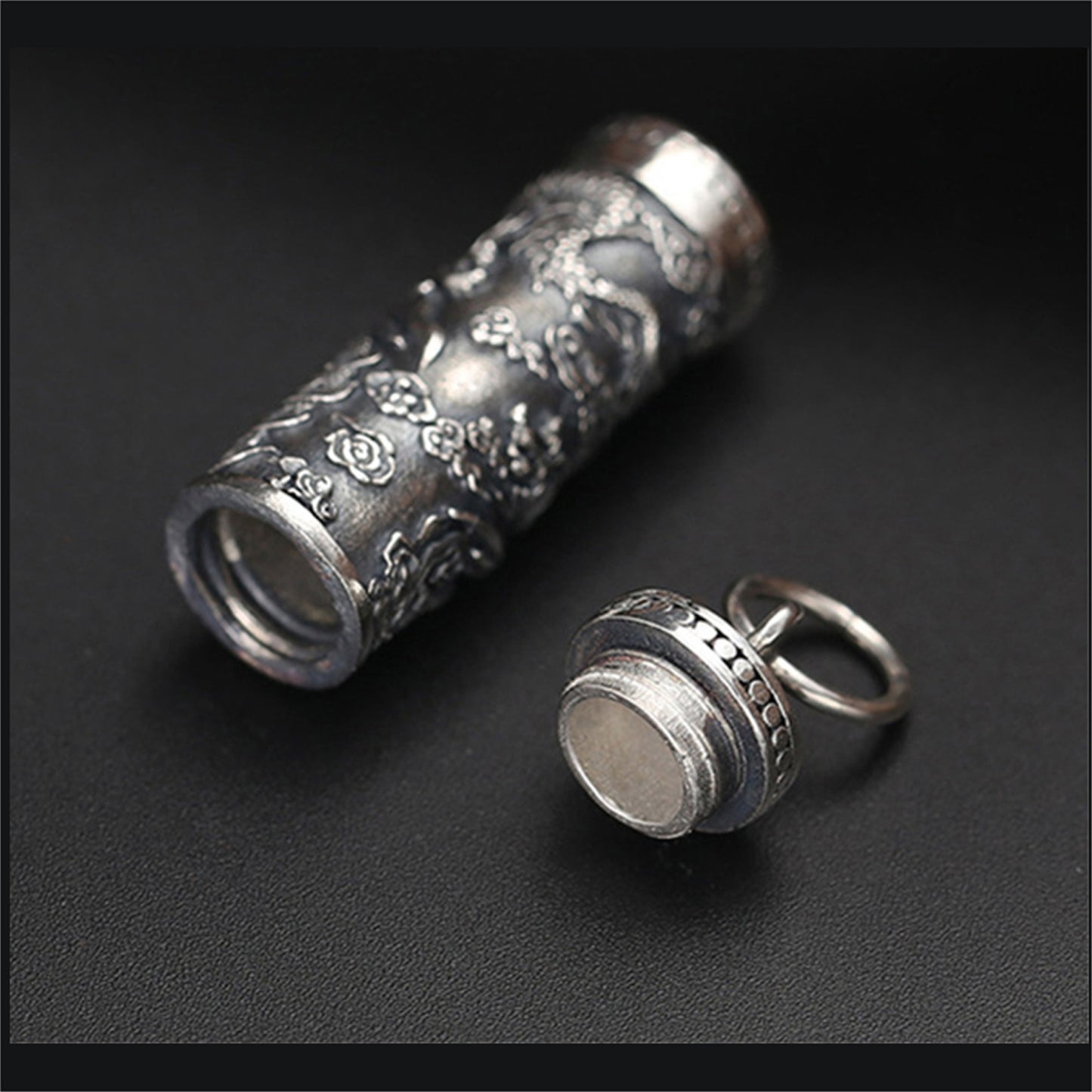 Genuine Solid 925 Sterling Silver Dragon Round Case Necklace-Anniversary Christmas Gift for Men, Him, Dad , Father , Husband