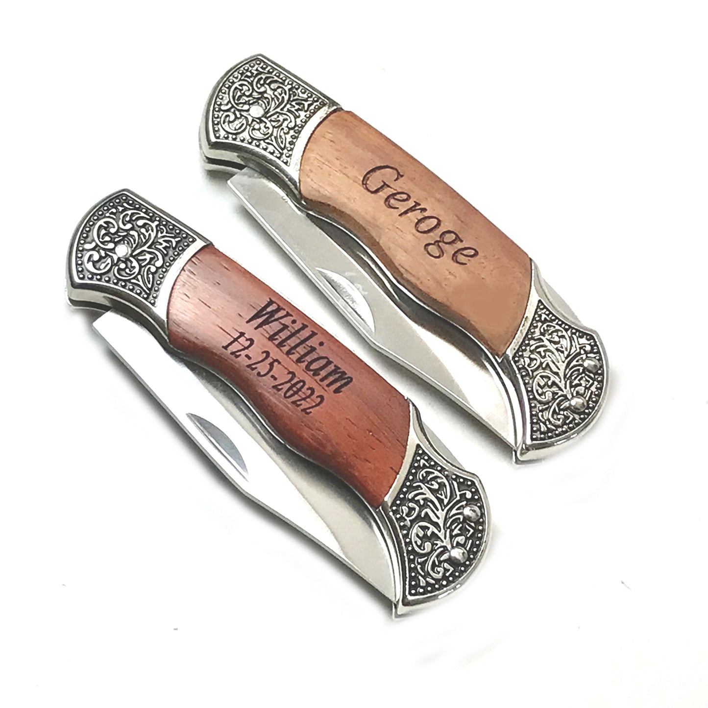 Holidays, Christmas , Anniversary gift-Personalized, Custom Engraved Pocket Knife Rosewood Handle free Pouch-gift for him , gift for men