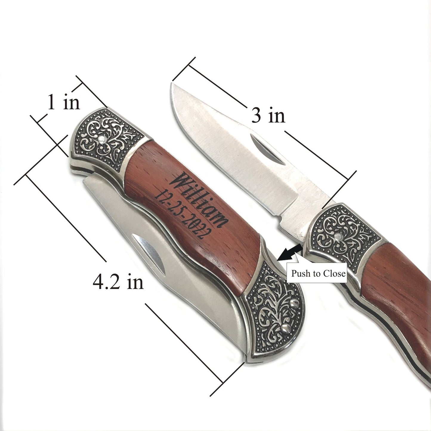 Holidays, Christmas , Anniversary gift-Personalized, Custom Engraved Pocket Knife Rosewood Handle free Pouch-gift for him , gift for men