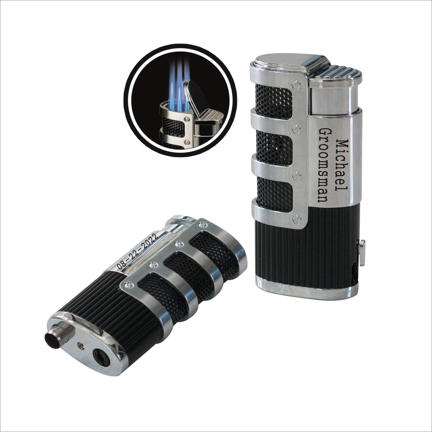 Personalized, Engraved Supernova Triple Jet Flame Torch Windproof Cigar Lighter with Punch Cutter Tool- Christmas Gift for Dad, Grandpa, Men.