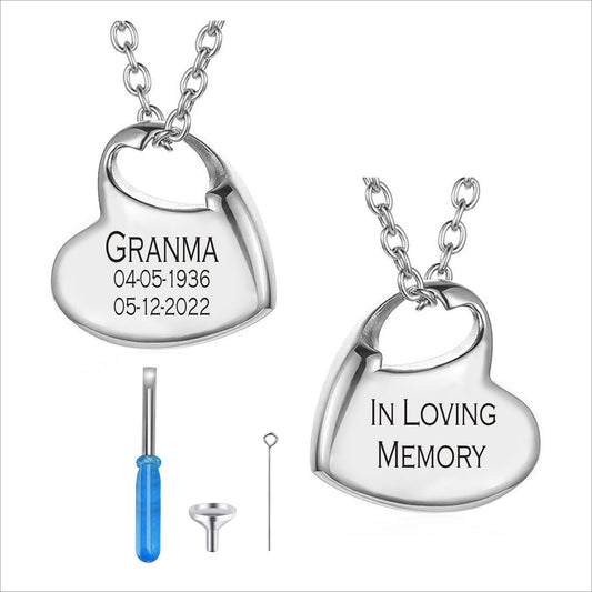 Personalized URN Engraved Double Hearts Keepsake Ashes Necklace Urn Pendant Cremation Memorial Jewelry for Women, Kids.