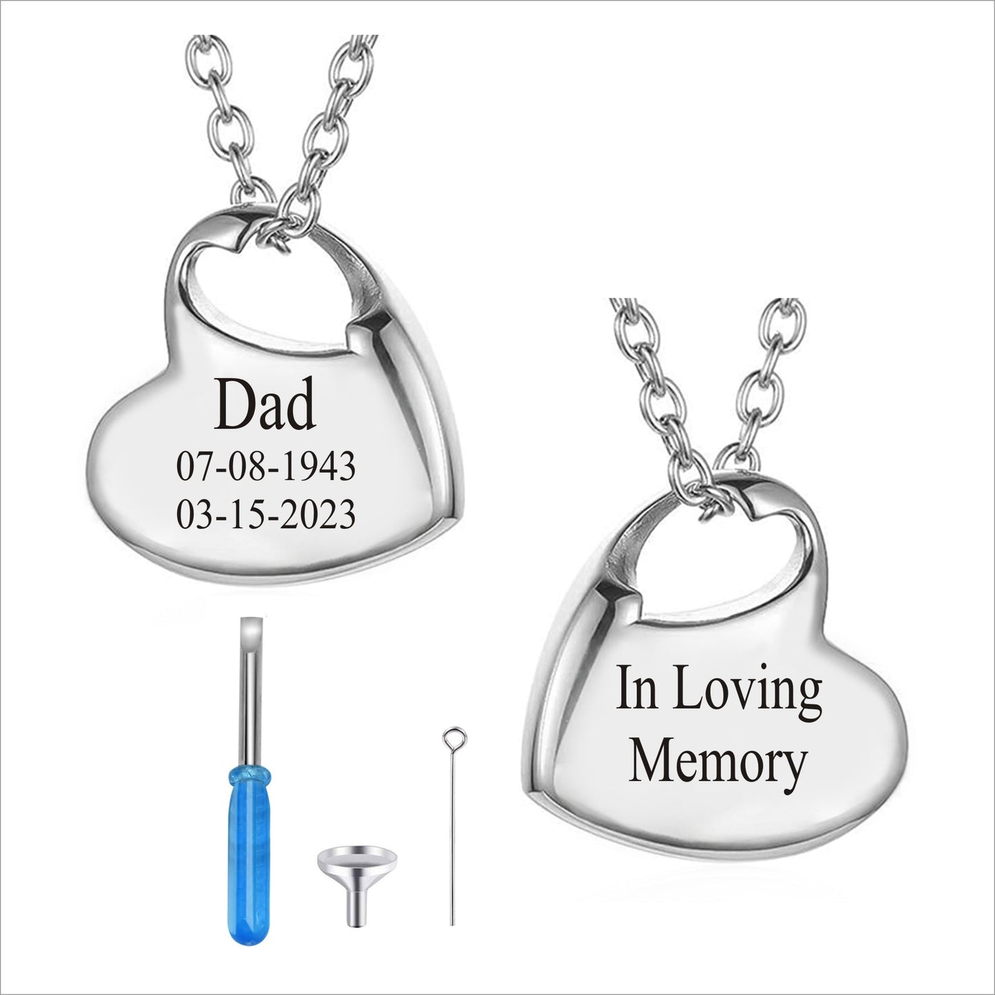 Personalized URN Engraved Double Hearts Keepsake Ashes Necklace Urn Pendant Cremation Memorial Jewelry for Women, Kids.