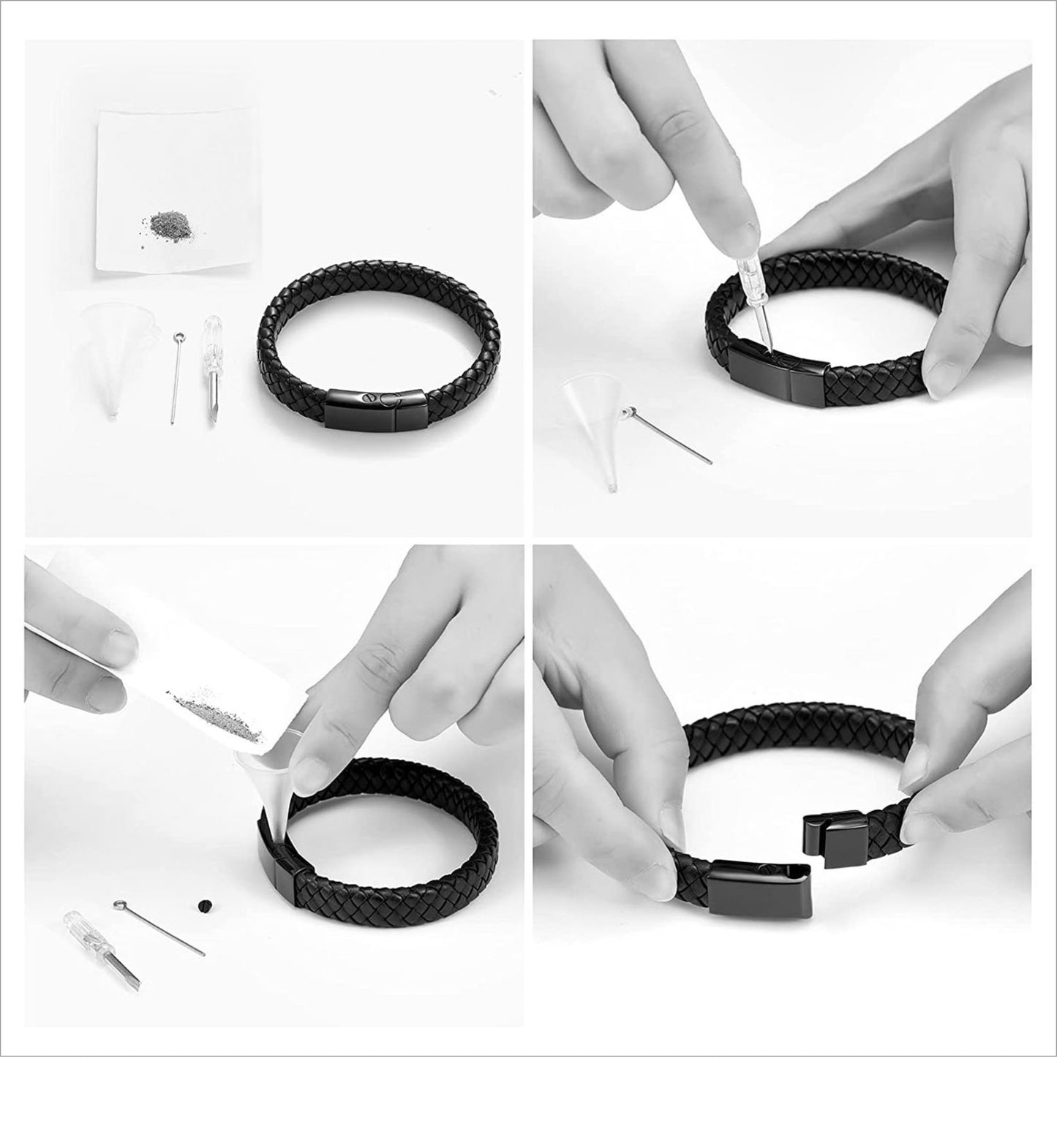 Personalized URN Cremation Jewelry Urn Leather Bracelet for Ashes -Women Men Memorial Braided Leather Urn Bracelet for Human Ashes Keepsake Cuff Bangle