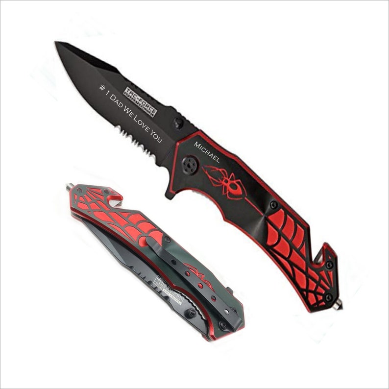 Christmas gift -Personalized Spider Man Pocket Knife Spider-Man Knife with Seatbelt Cutter Window Breaker for Father,Husband ,Boyfriend ,Men